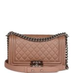 Chanel Medium Boy Bag Metallic Rose Gold Lambskin Silver Hardware