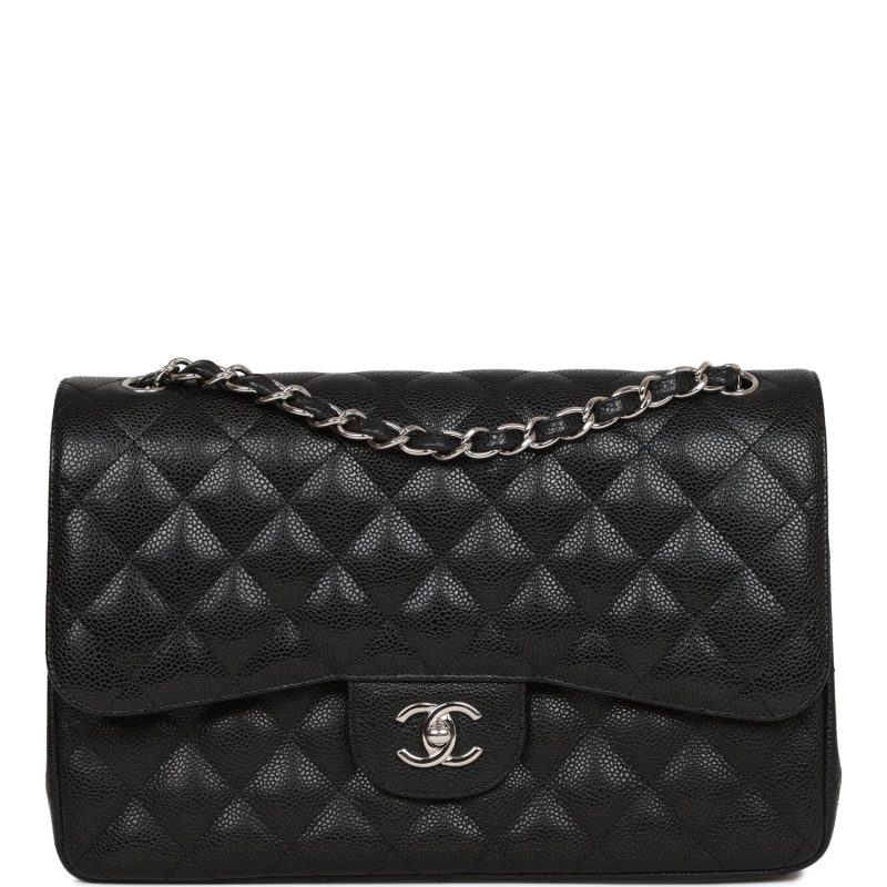 Pre-owned Chanel Jumbo Classic Double Flap Bag Black Caviar Silver Hardware