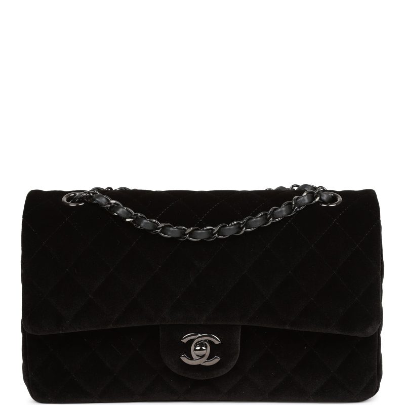 Pre-owned Chanel Medium Classic Double Flap Bag Black Velvet Ruthenium Hardware
