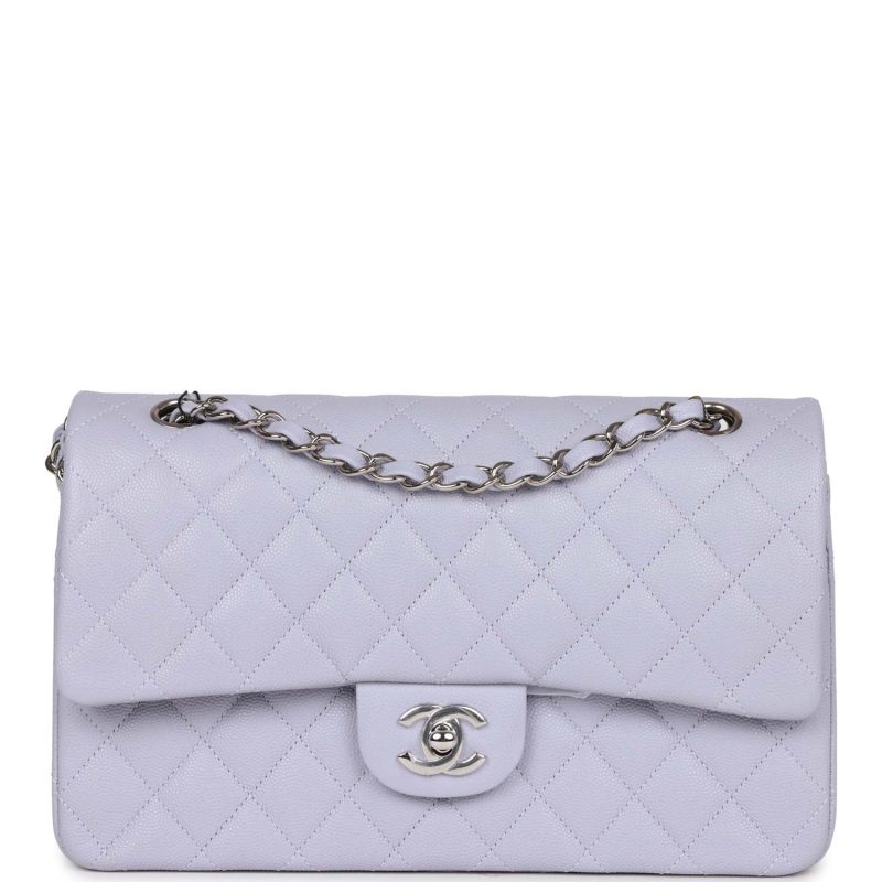 Chanel Medium Classic Double Flap Lavender Caviar Silver Hardware