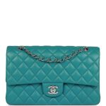 Chanel Medium Classic Double Flap Bag Blue Lambskin Silver Hardware