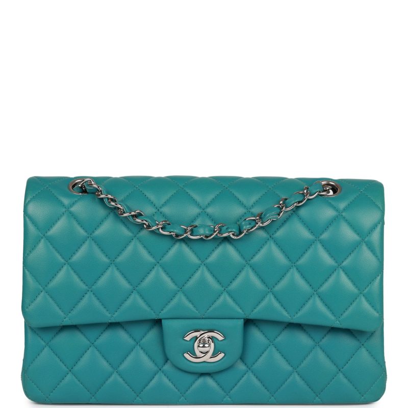 Chanel Medium Classic Double Flap Bag Blue Lambskin Silver Hardware