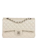 Pre-owned Chanel Medium Classic Double Flap Pearlescent Ivory Caviar Brushed Silver Hardware