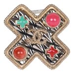 Chanel Gold CC Multicolor Gripoix Cross Ring