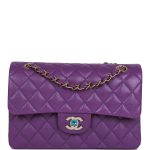 Chanel Small Classic Double Flap Purple Caviar Light Gold Hardware