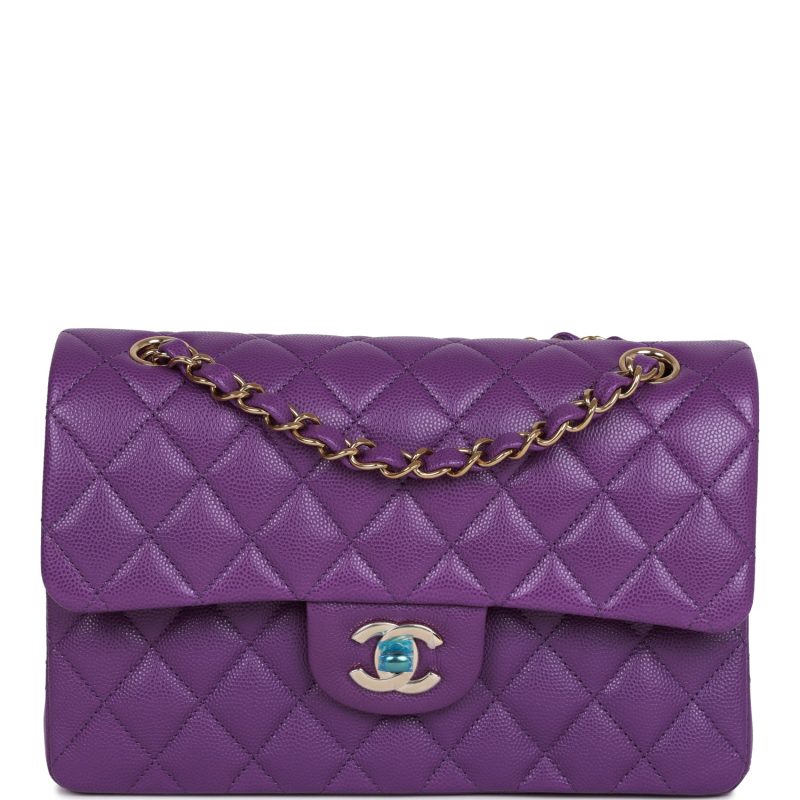 Chanel Small Classic Double Flap Purple Caviar Light Gold Hardware