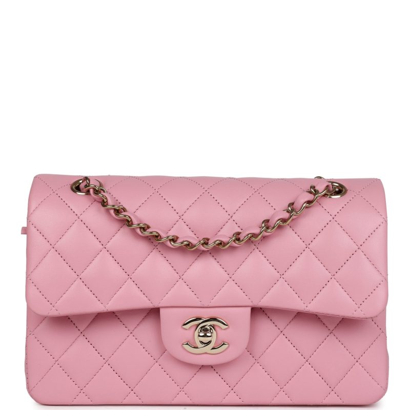 Chanel Small Classic Double Flap Dark Pink Lambskin Light Gold Hardware