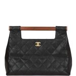 Vintage Chanel Wood Top Handle Bag Black Caviar Gold Hardware