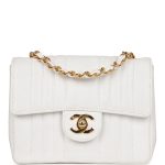 Vintage Chanel Mini Square Flap Vertical Stripe White Caviar Gold Hardware
