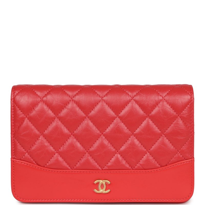 Chanel Gabrielle Wallet On Chain Red Aged Calfskin Mixed Hardware