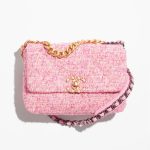 CHANEL 19 HANDBAG pink cotton tweed gold