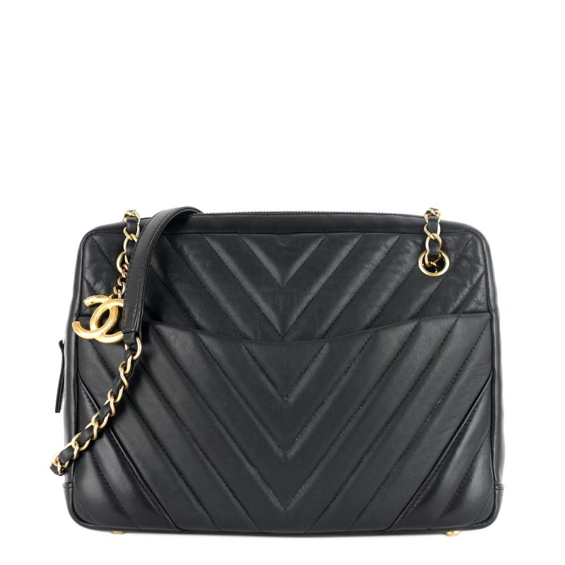 Chevron Quilted Lambskin Leather Camera Bag